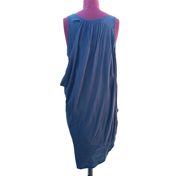 Nicholas K Dress Blue Draped Asymmetrical Scoop Neck Sleeveless Layered Small